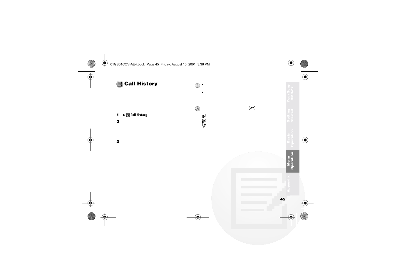 Call history | Sony Ericsson CMD-Z7 User Manual | Page 45 / 68