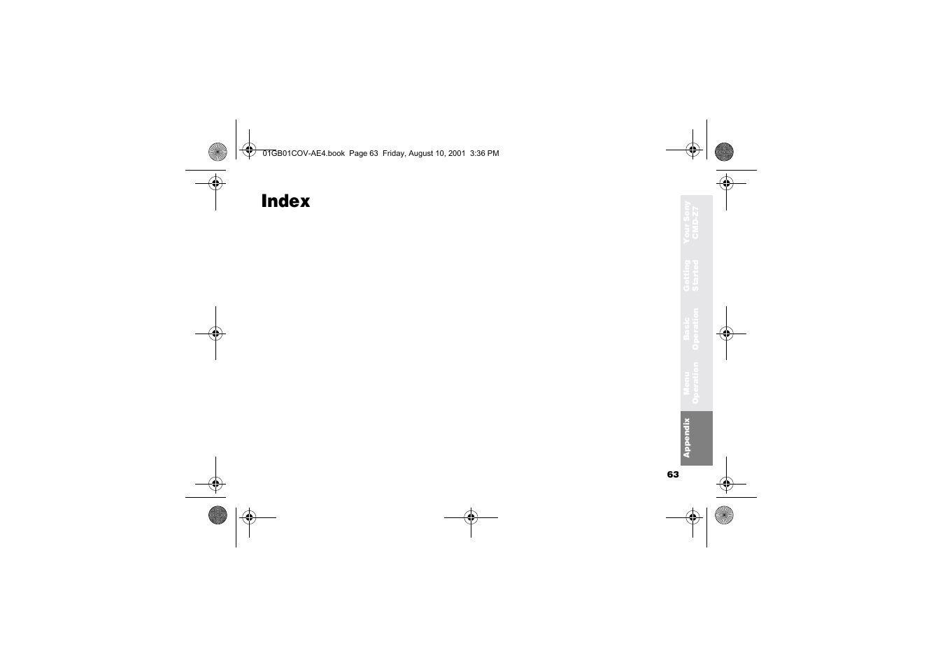 Index | Sony Ericsson CMD-Z7 User Manual | Page 63 / 68