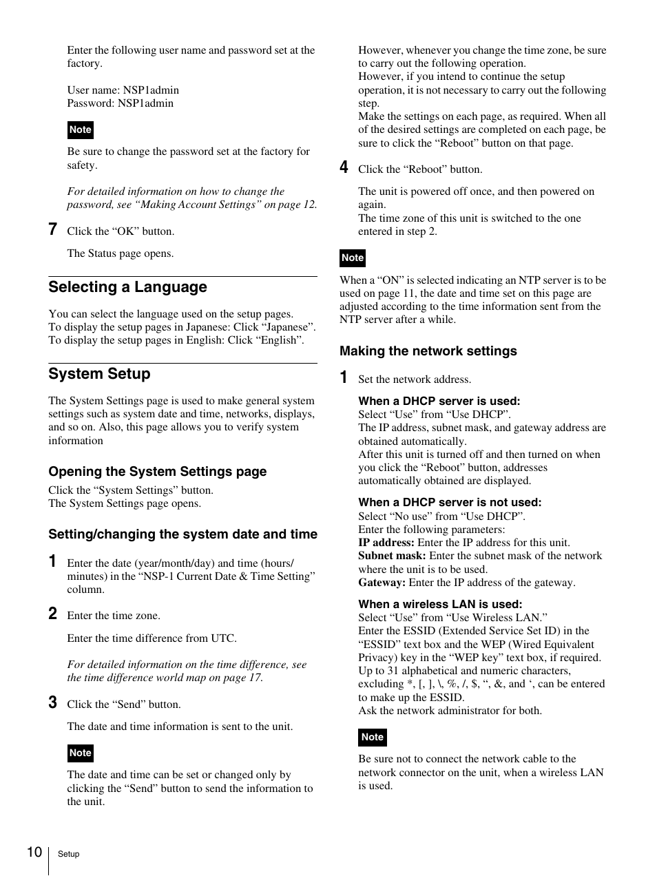 Selecting a language, System setup, Selecting a language system setup | Sony Ericsson NSP-1 User Manual | Page 10 / 18