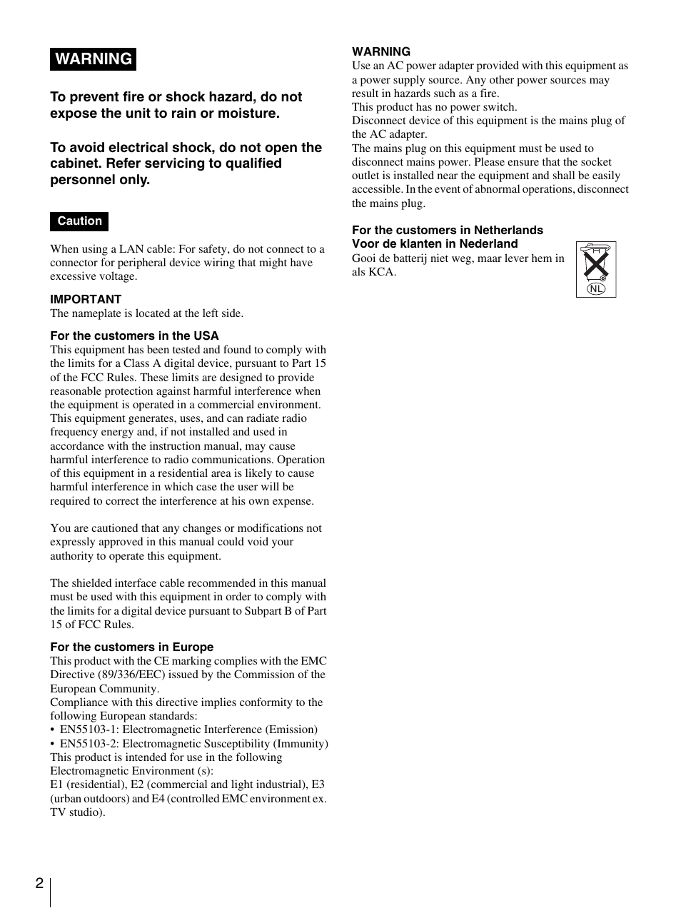 Warning | Sony Ericsson NSP-1 User Manual | Page 2 / 18