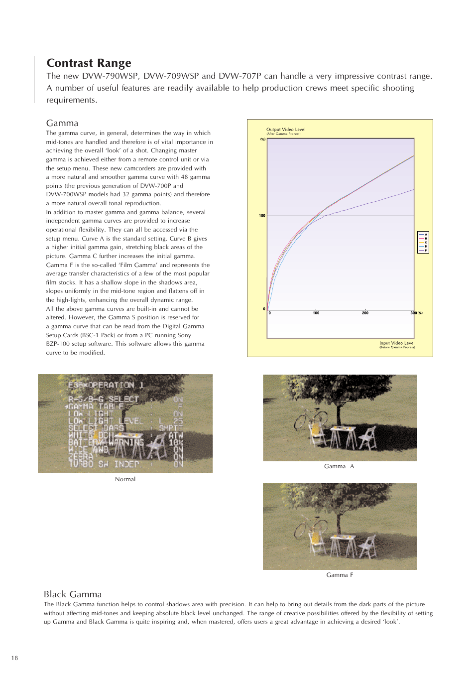 Contrast range, Gamma, Black gamma | Sony Ericsson DVW-707P User Manual | Page 18 / 32
