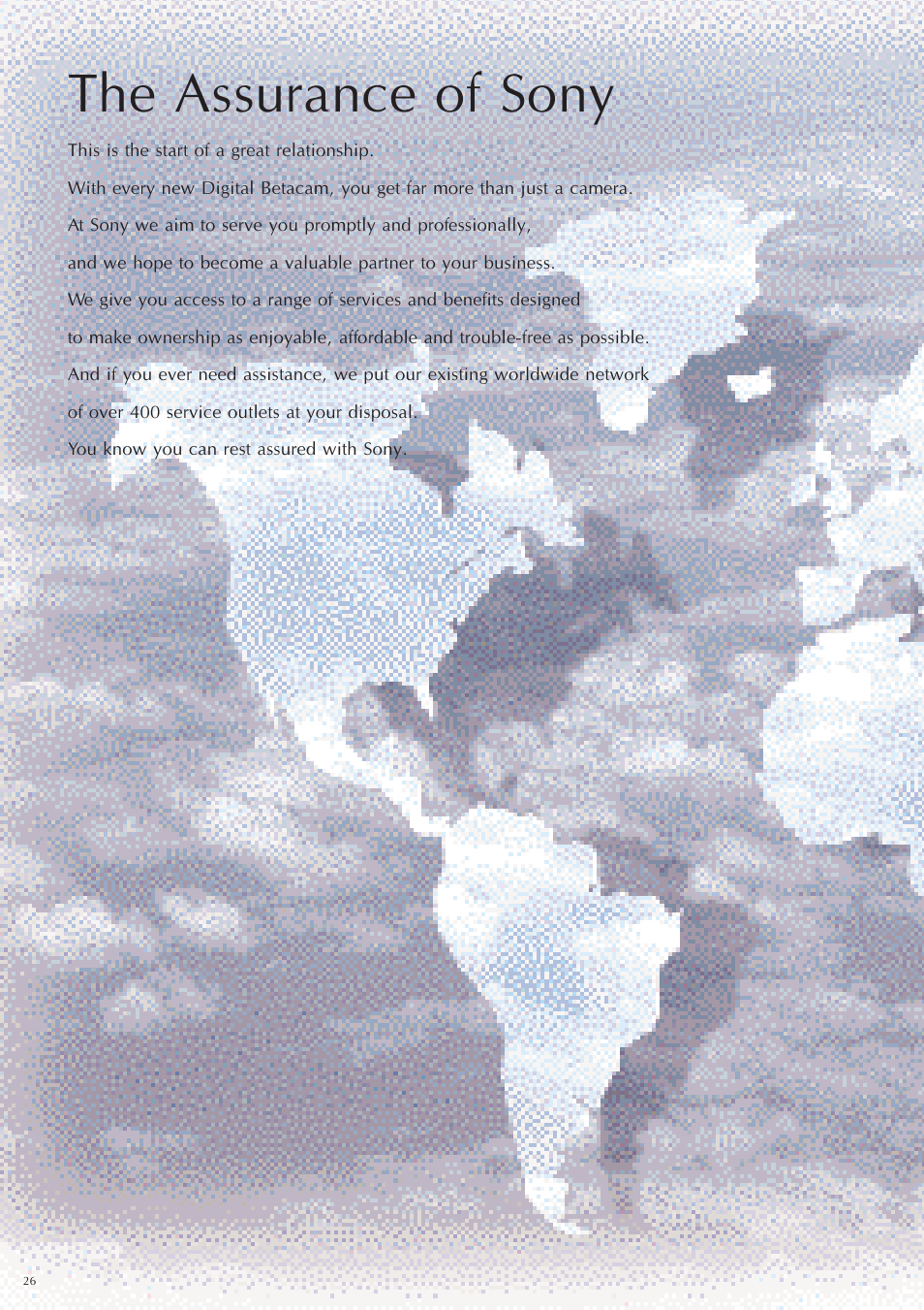 The assurance of sony | Sony Ericsson DVW-707P User Manual | Page 26 / 32