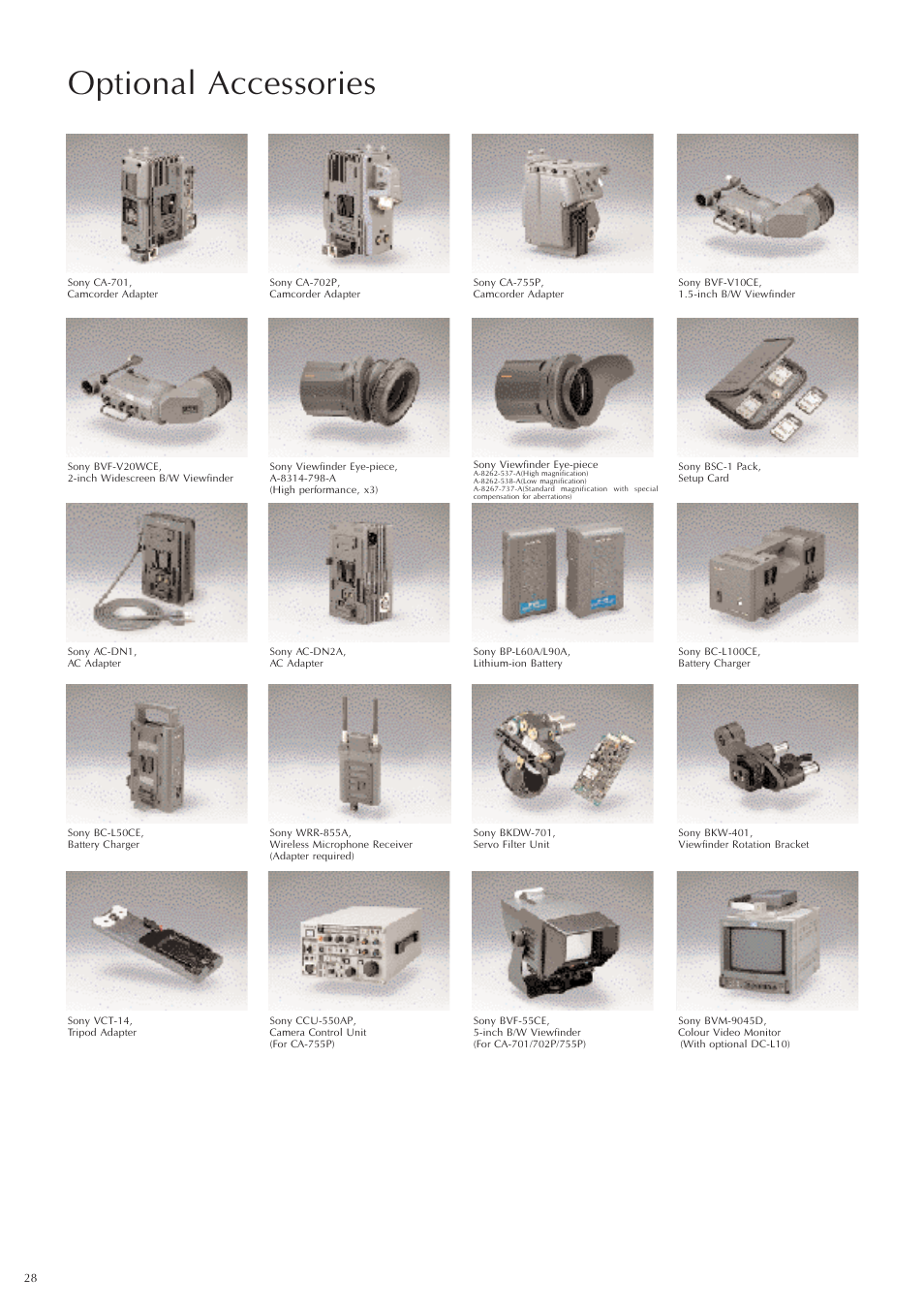 Optional accessories | Sony Ericsson DVW-707P User Manual | Page 28 / 32