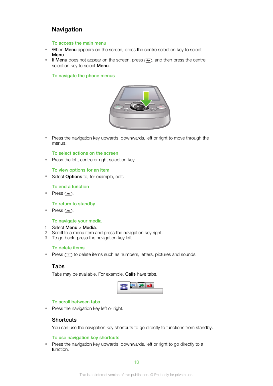 Navigation | Sony Ericsson Cell Phone User Manual | Page 13 / 70