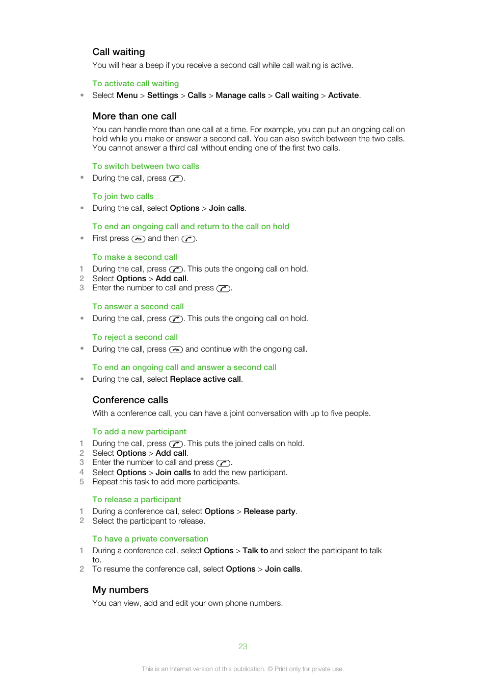 Sony Ericsson Cell Phone User Manual | Page 23 / 70