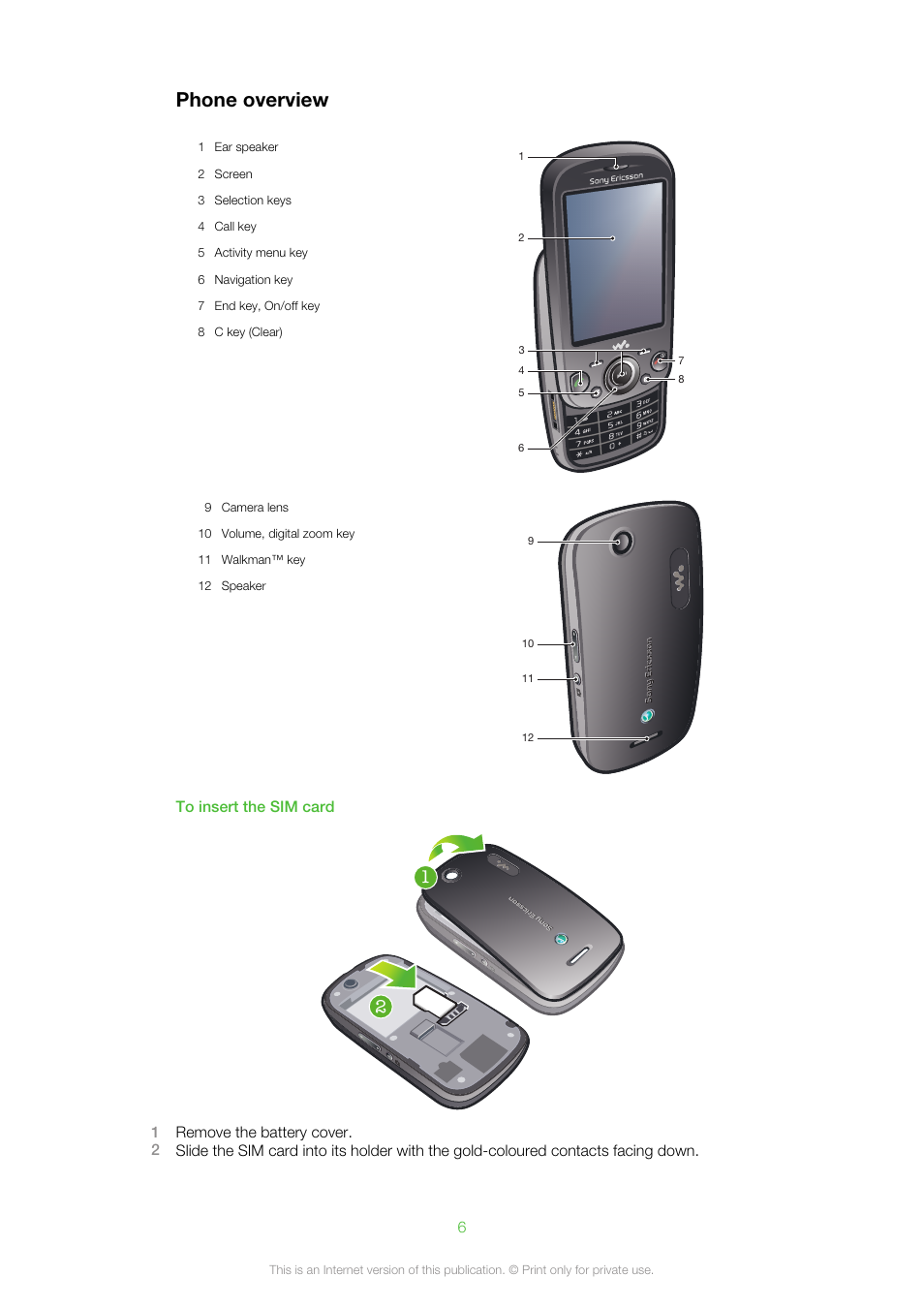 Phone overview | Sony Ericsson Cell Phone User Manual | Page 6 / 70