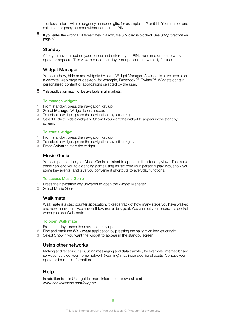 Help | Sony Ericsson Cell Phone User Manual | Page 8 / 70