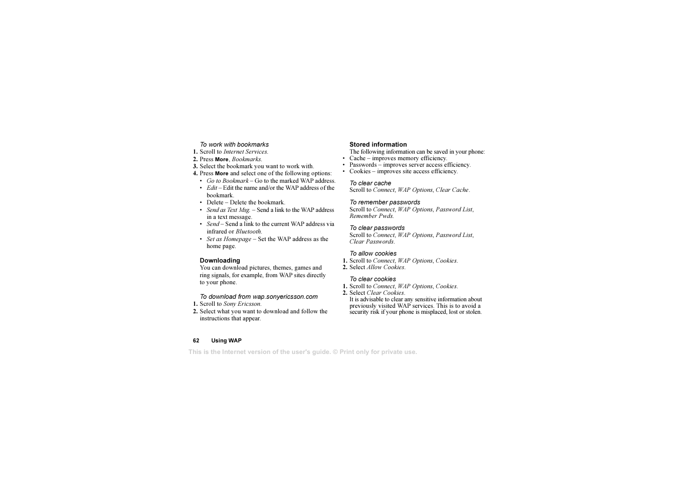 Sony Ericsson AE/LZT 108 6258 R5A User Manual | Page 62 / 93