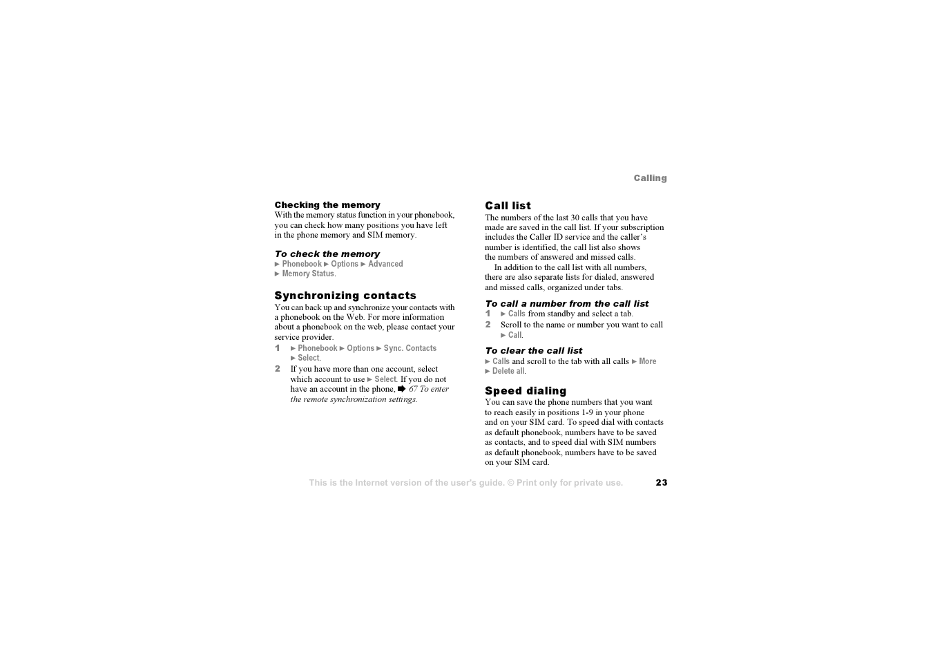 23 call list | Sony Ericsson K700i User Manual | Page 23 / 97
