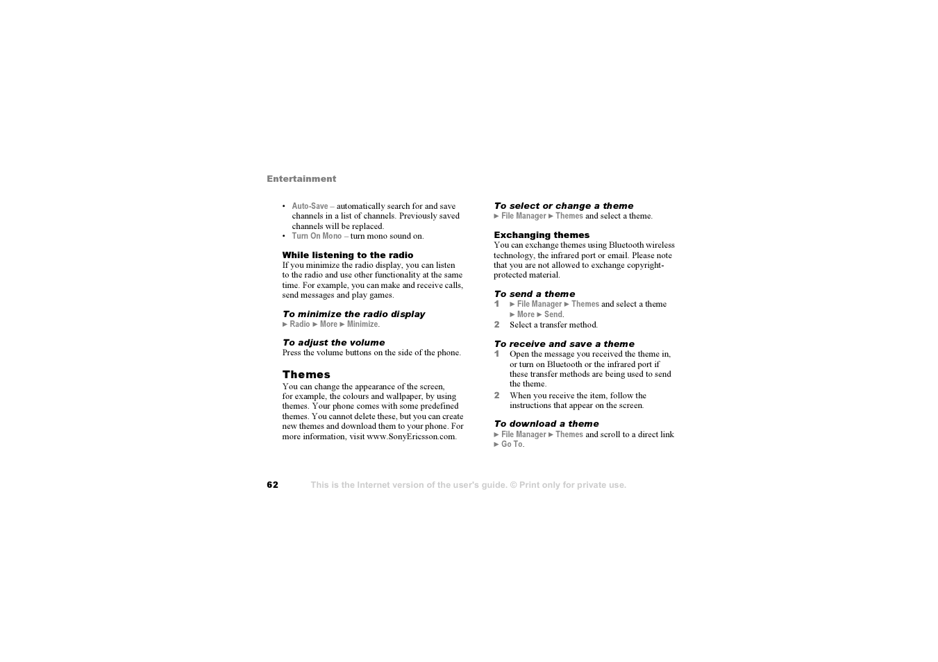 Sony Ericsson K700i User Manual | Page 62 / 97