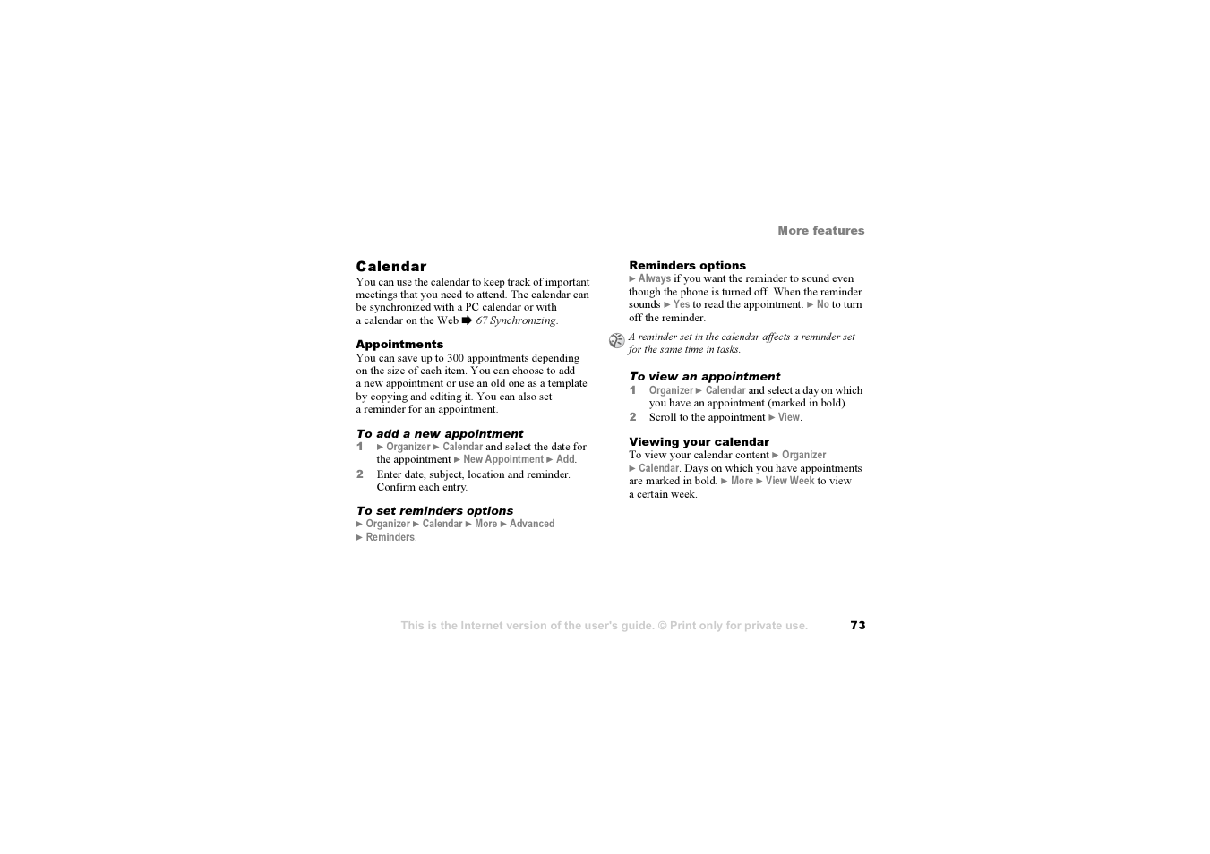 Sony Ericsson K700i User Manual | Page 73 / 97