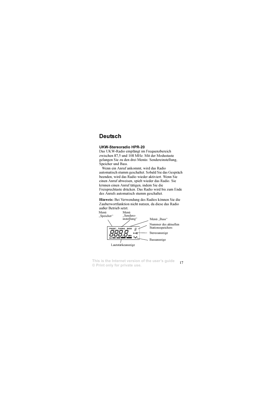 Deutsch | Sony Ericsson HPR-20 User Manual | Page 17 / 29