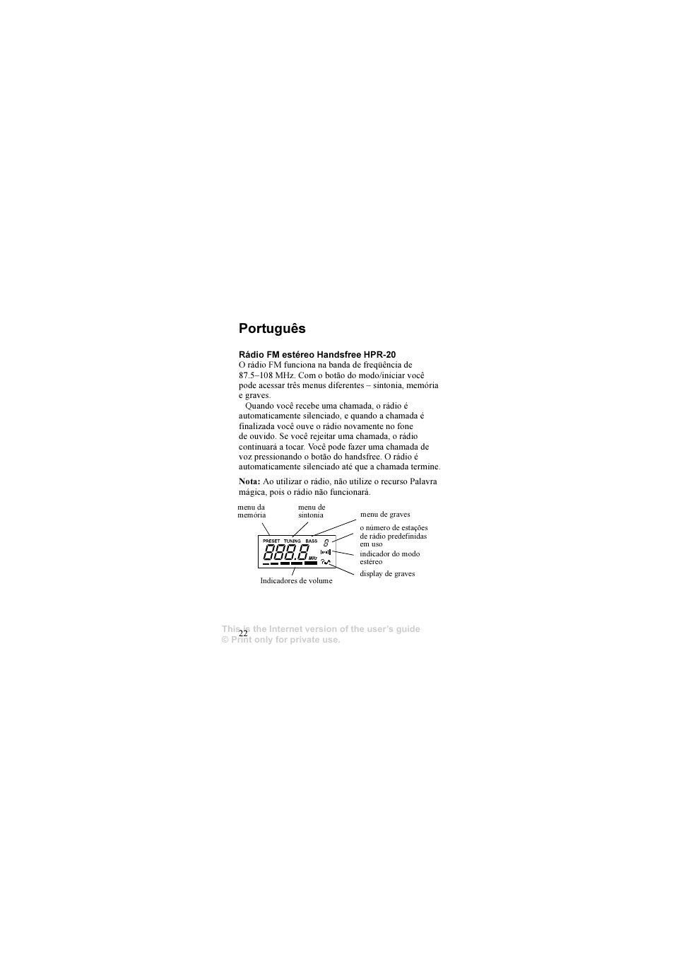 Português | Sony Ericsson HPR-20 User Manual | Page 22 / 29