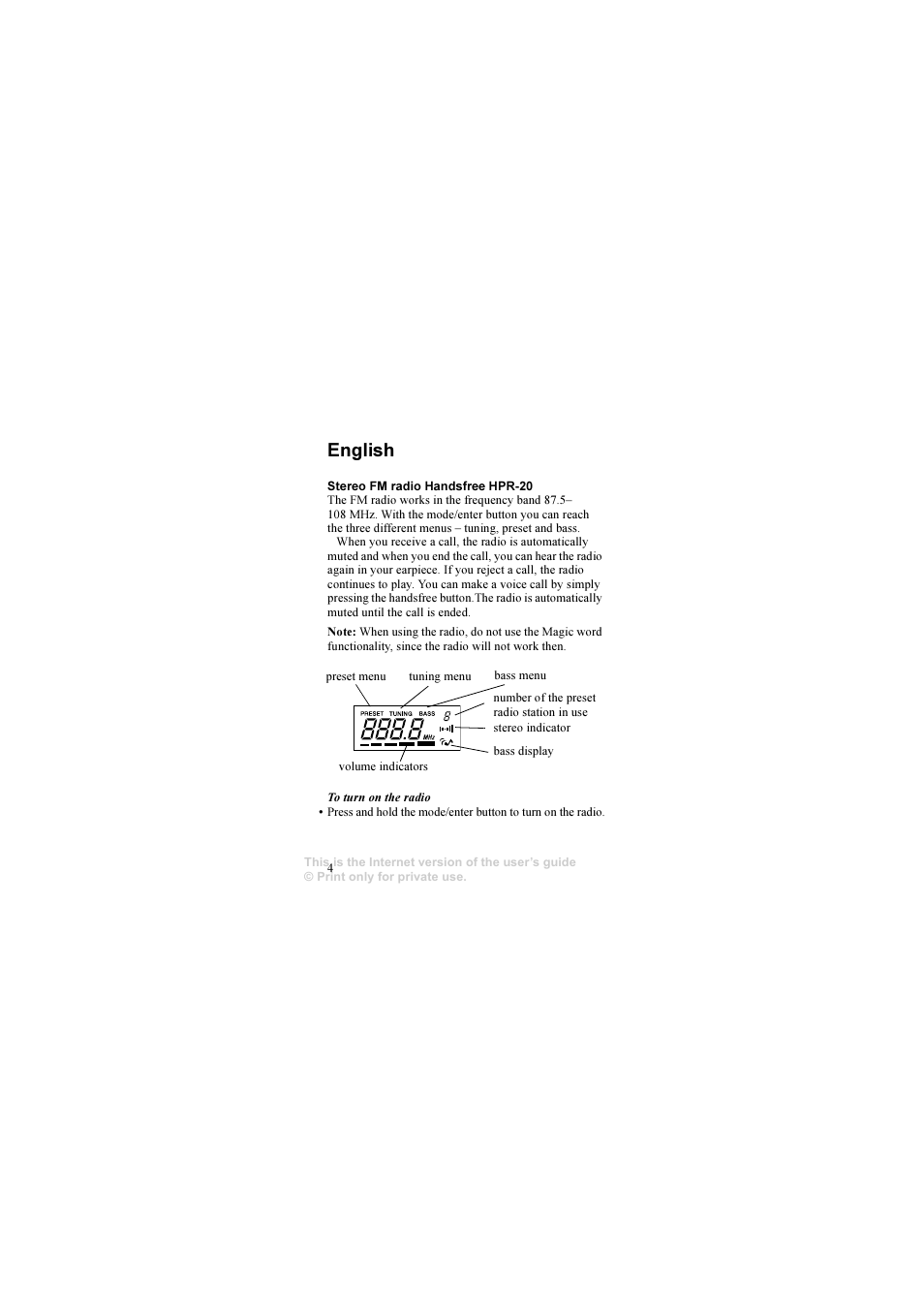 English | Sony Ericsson HPR-20 User Manual | Page 4 / 29