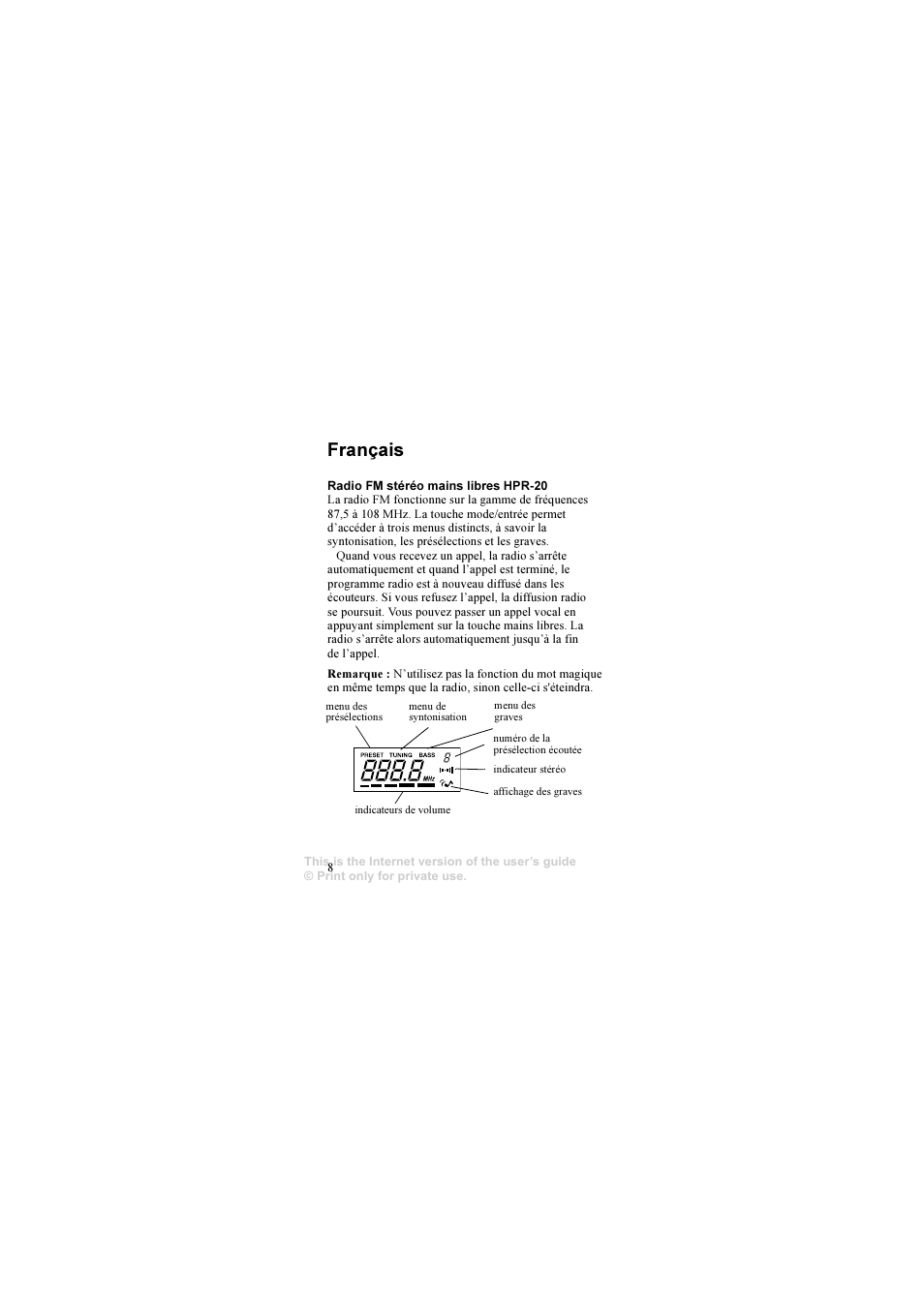 Français | Sony Ericsson HPR-20 User Manual | Page 8 / 29