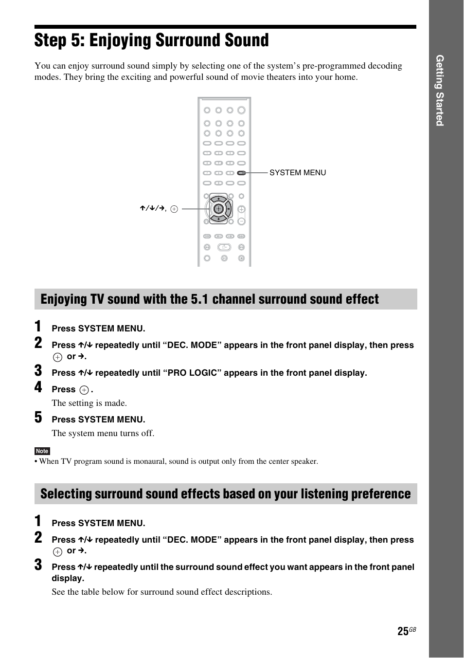 Step 5: enjoying surround sound, Step 5: enjoying surround, Sound | Sony Ericsson DAV-DZ280 User Manual | Page 25 / 104