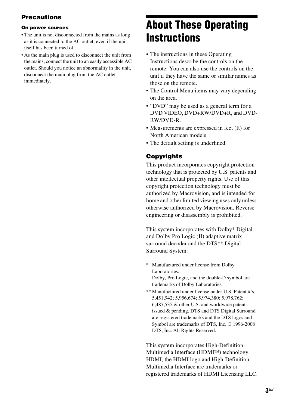 About these operating instructions | Sony Ericsson DAV-DZ280 User Manual | Page 3 / 104