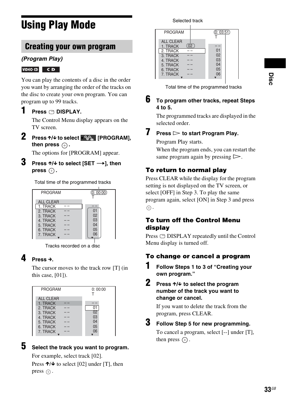 Using play mode, Creating your own program | Sony Ericsson DAV-DZ280 User Manual | Page 33 / 104