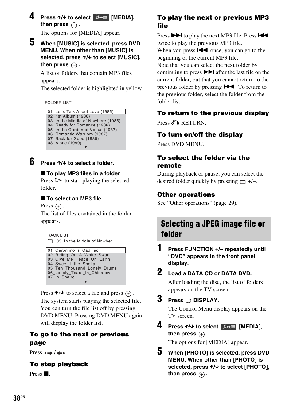 Selecting a jpeg image file or folder | Sony Ericsson DAV-DZ280 User Manual | Page 38 / 104