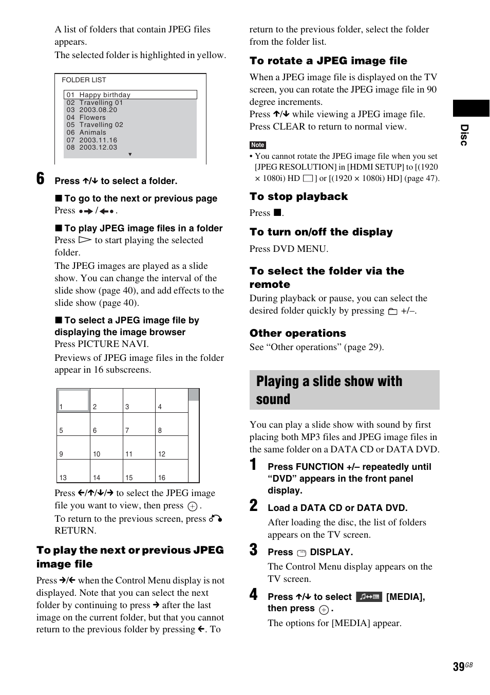 Playing a slide show with sound | Sony Ericsson DAV-DZ280 User Manual | Page 39 / 104