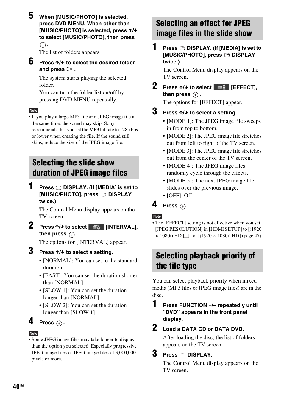 Selecting playback priority of the file type | Sony Ericsson DAV-DZ280 User Manual | Page 40 / 104