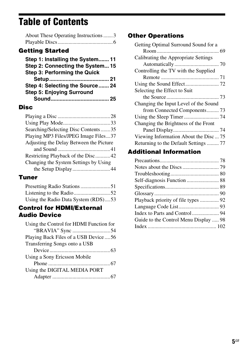 Sony Ericsson DAV-DZ280 User Manual | Page 5 / 104