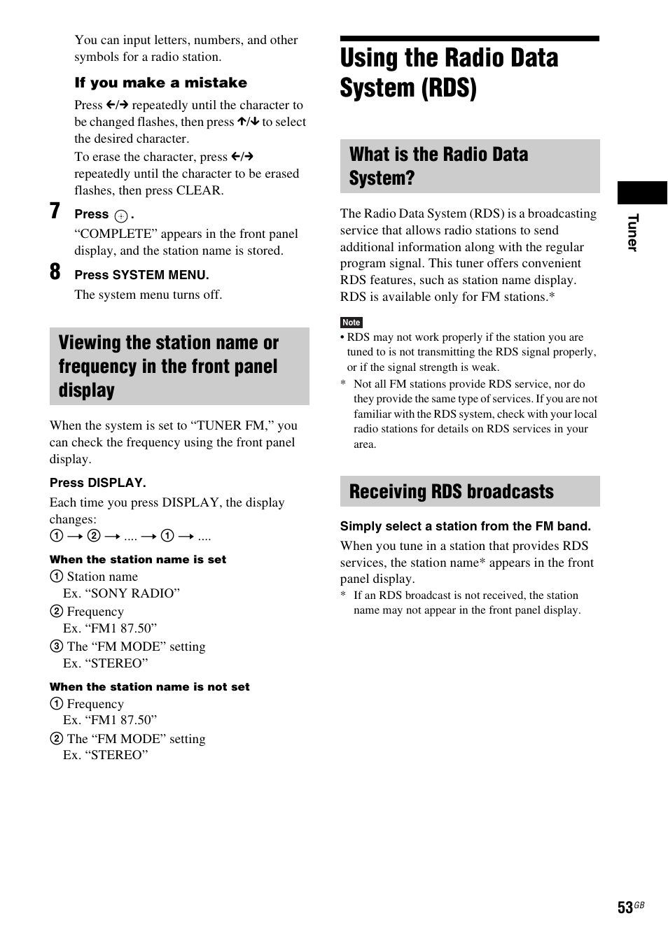 Using the radio data system (rds), What is the radio data system, Receiving rds broadcasts | Sony Ericsson DAV-DZ280 User Manual | Page 53 / 104