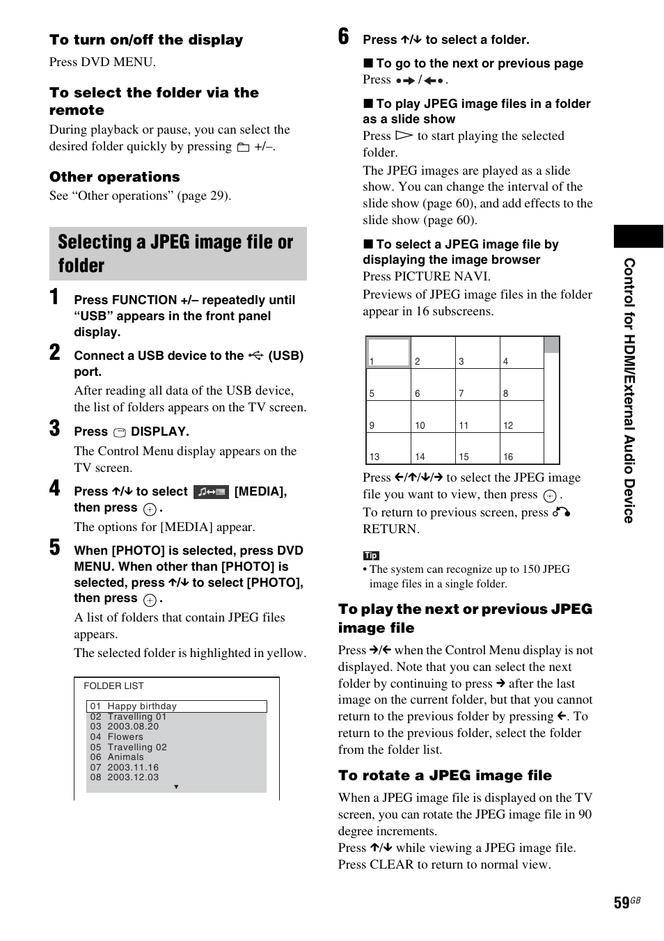 Selecting a jpeg image file or folder | Sony Ericsson DAV-DZ280 User Manual | Page 59 / 104