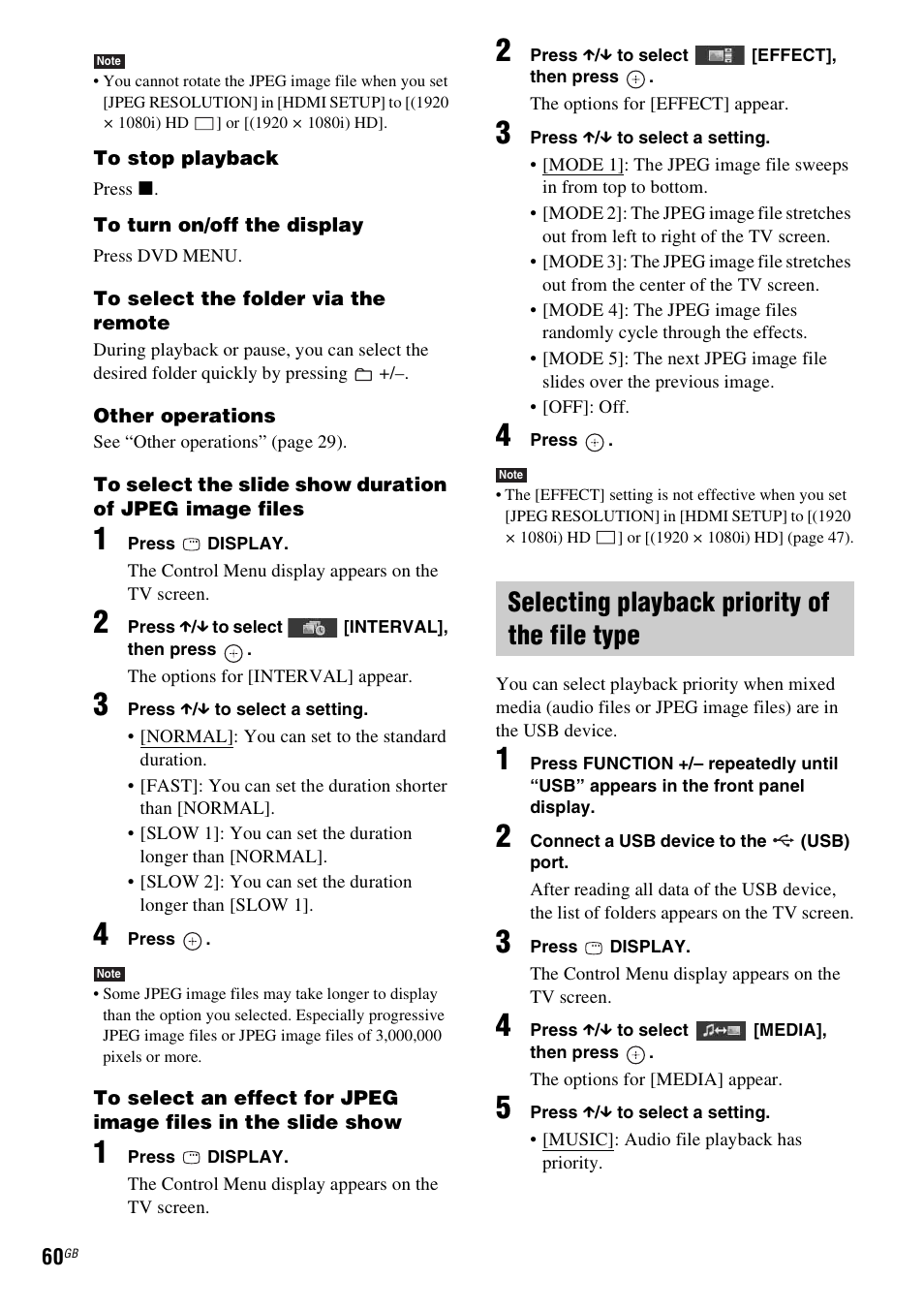 Selecting playback priority of the file type | Sony Ericsson DAV-DZ280 User Manual | Page 60 / 104