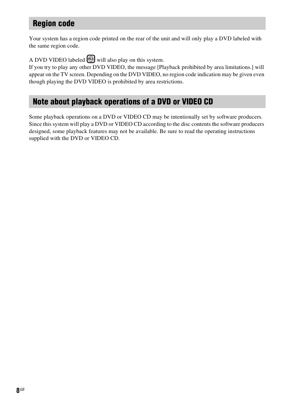 Region code | Sony Ericsson DAV-DZ280 User Manual | Page 8 / 104