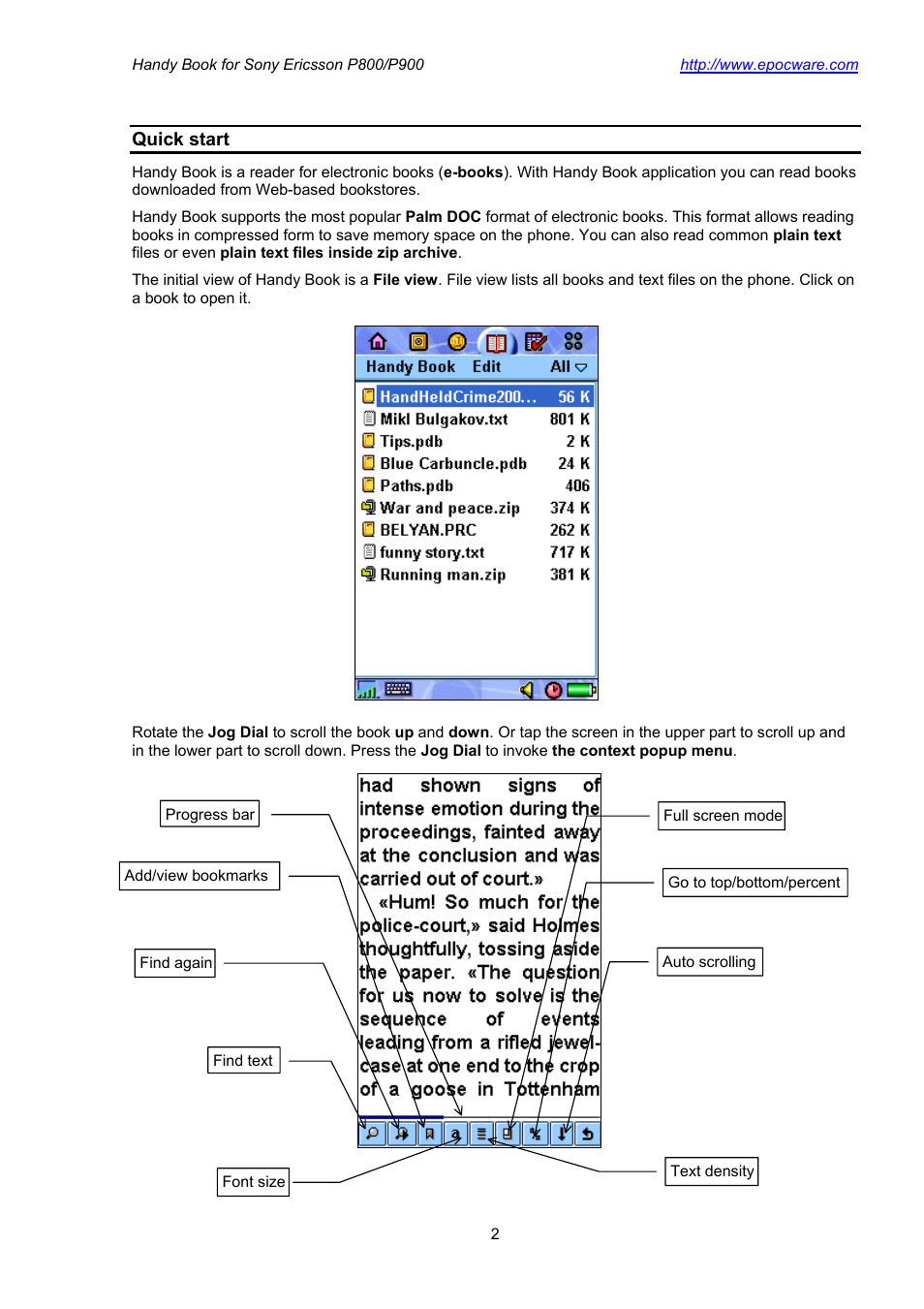 Quick start | Sony Ericsson P800 User Manual | Page 2 / 10
