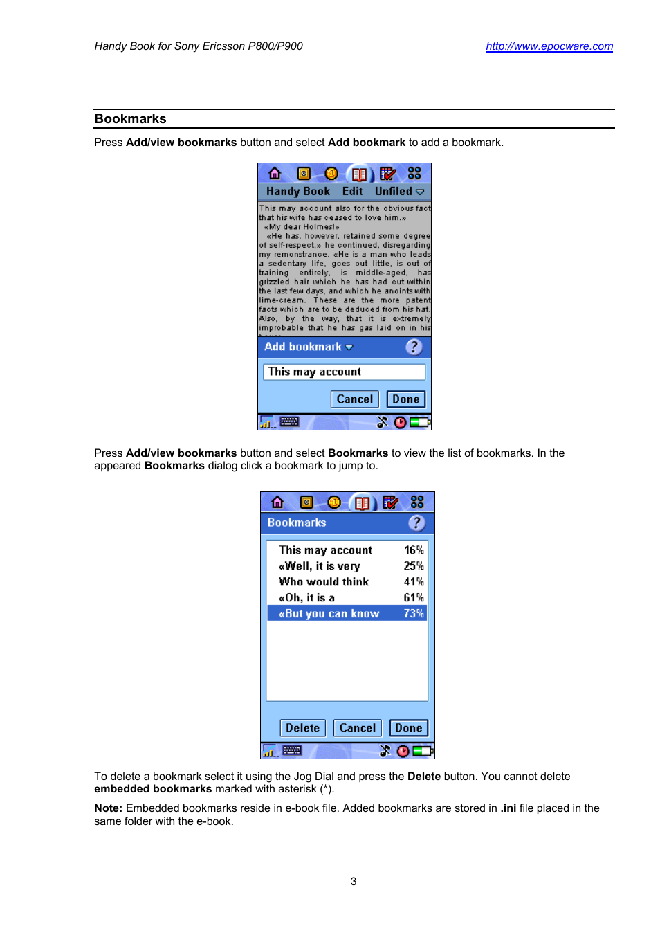 Bookmarks | Sony Ericsson P800 User Manual | Page 3 / 10