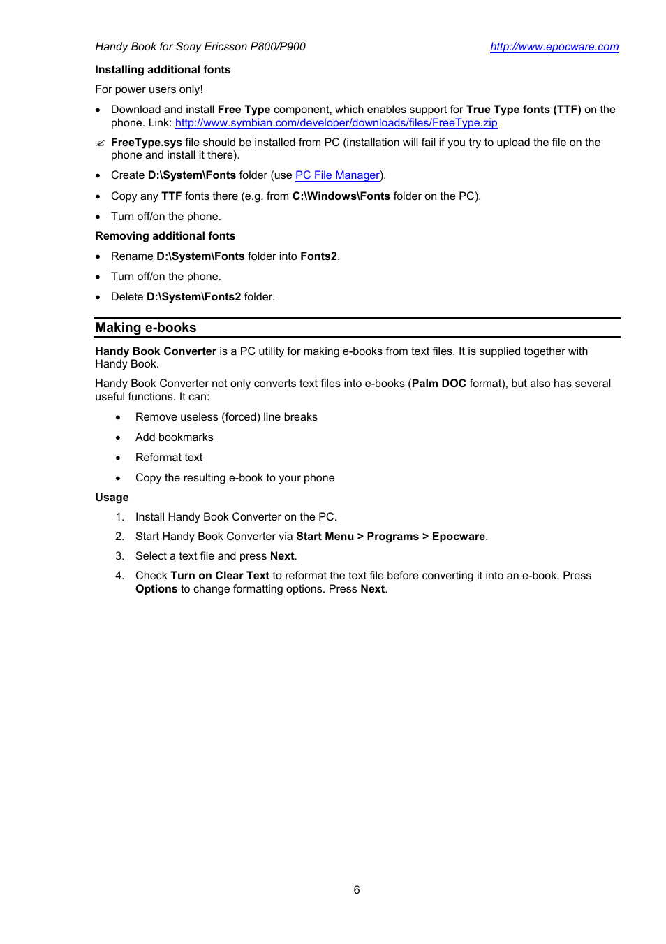 Making e-books | Sony Ericsson P800 User Manual | Page 6 / 10