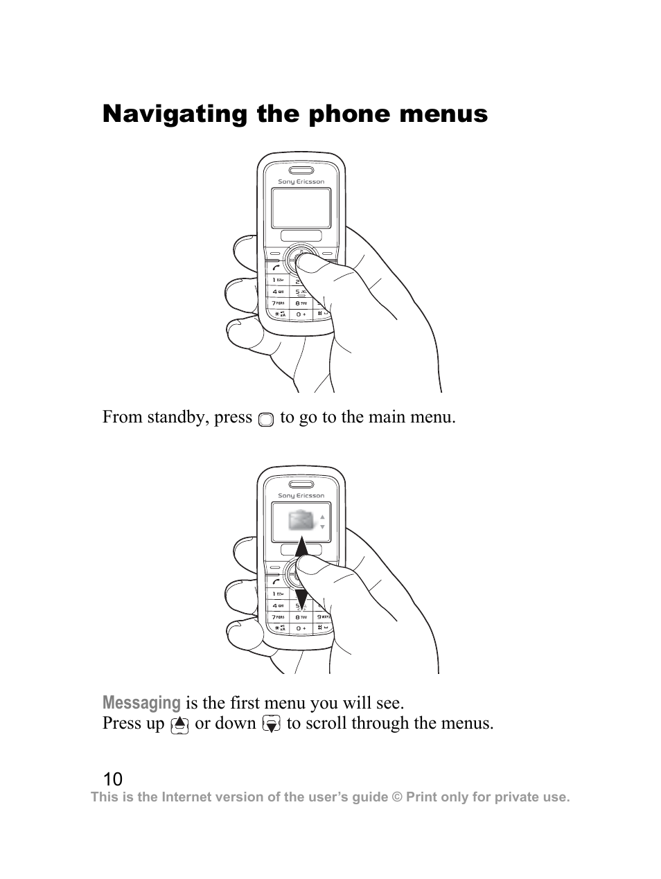 Navigating the phone menus | Sony Ericsson J100i User Manual | Page 11 / 69