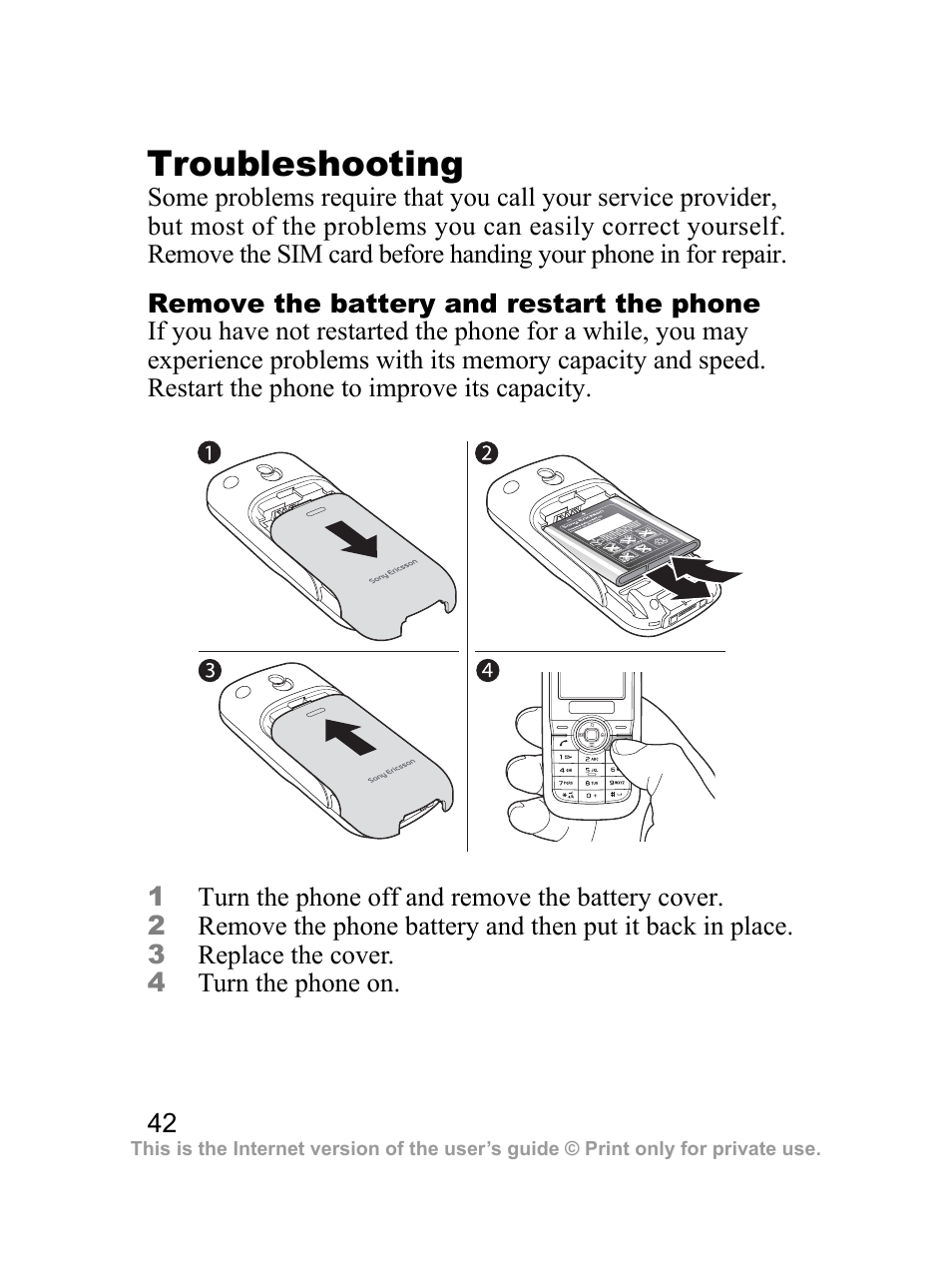 Troubleshooting | Sony Ericsson J100i User Manual | Page 43 / 69