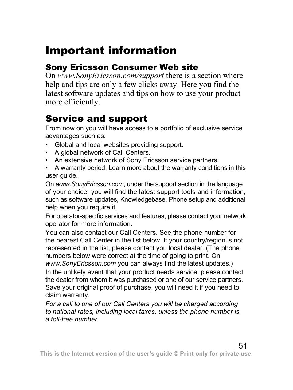 Important information | Sony Ericsson J100i User Manual | Page 52 / 69