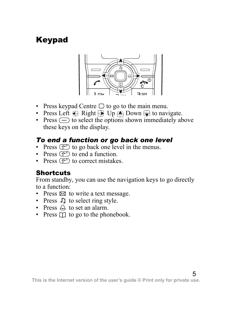 Keypad | Sony Ericsson J100i User Manual | Page 6 / 69