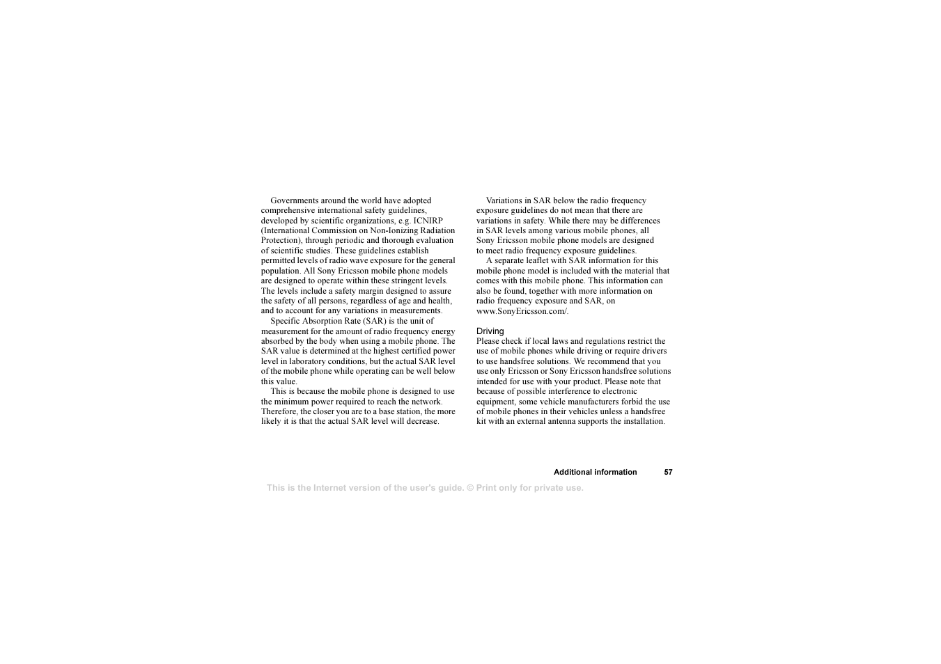 Sony Ericsson 1102101-BV User Manual | Page 57 / 68