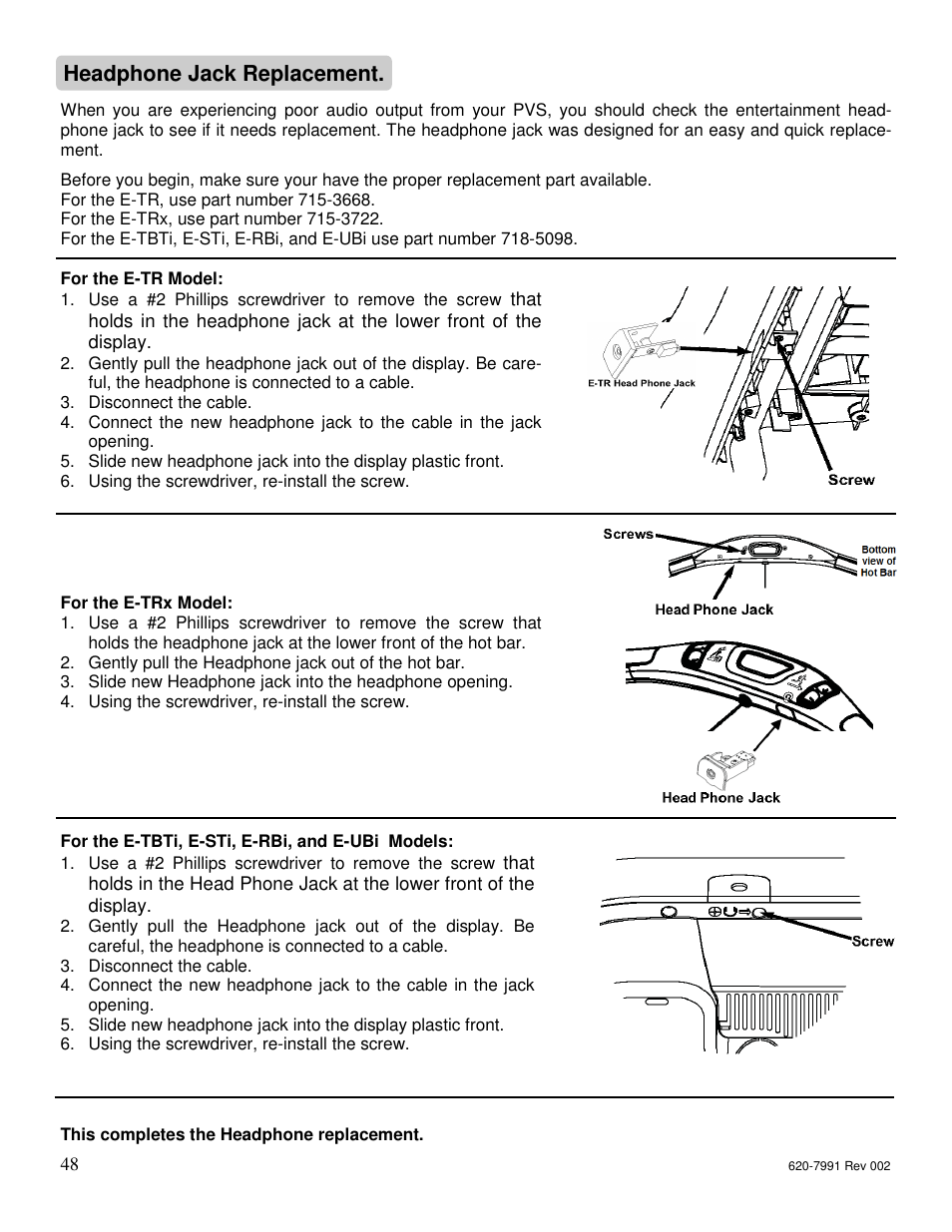 Headphone jack replacement | Star Trac FITNESS E-UBI User Manual | Page 48 / 52