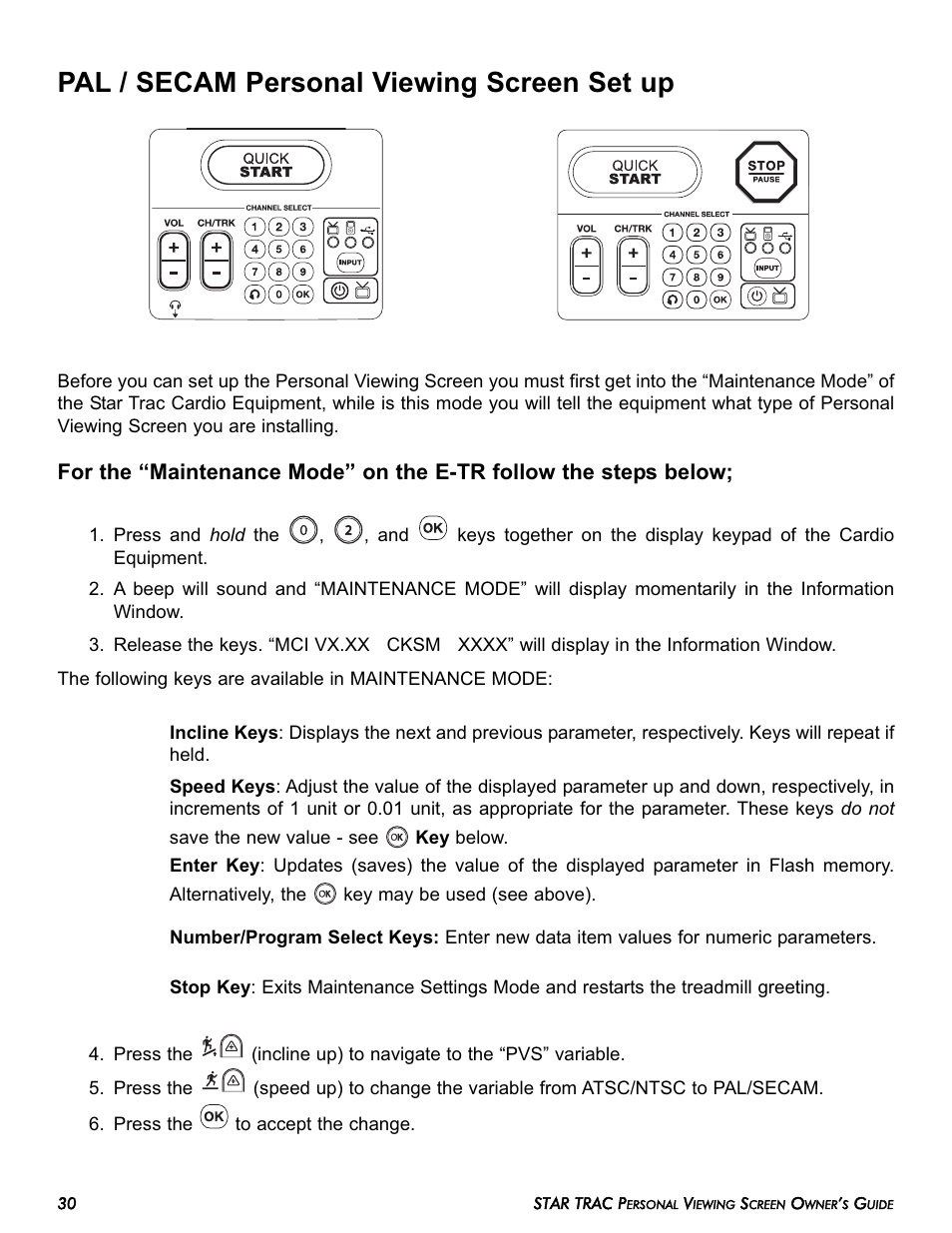 Pal / secam personal viewing screen set up | Star Trac E-TRi User Manual | Page 30 / 42