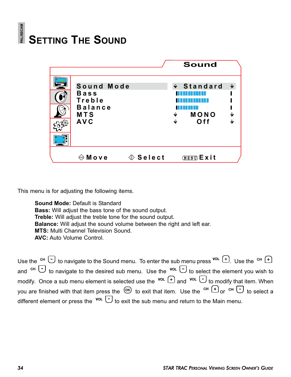 Etting, Ound | Star Trac E-TRi User Manual | Page 34 / 42
