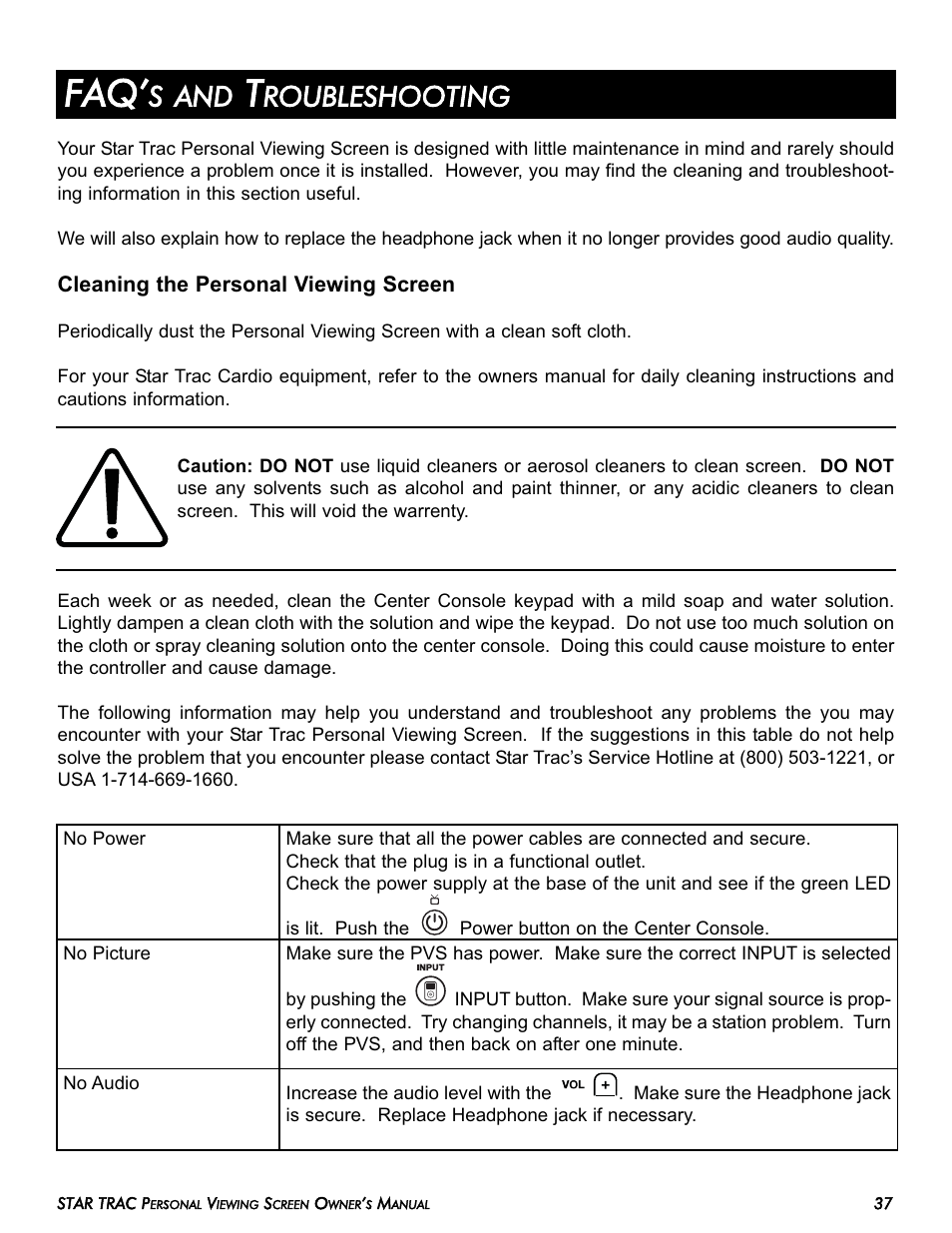 S and, Roubleshooting | Star Trac E-TRi User Manual | Page 37 / 42