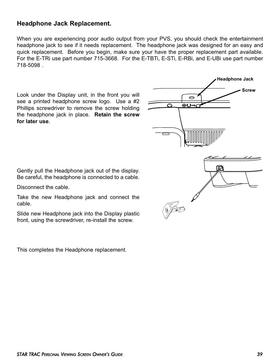 Headphone jack replacement | Star Trac E-TRi User Manual | Page 39 / 42