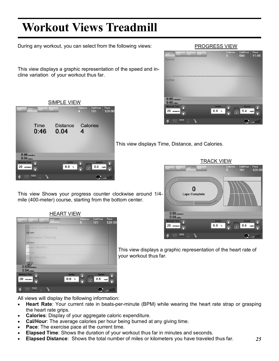Workout views treadmill | Star Trac E-TRXE User Manual | Page 25 / 42