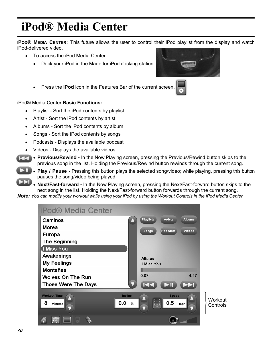 Ipod® media center | Star Trac E-TRXE User Manual | Page 30 / 42