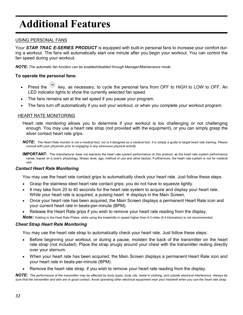 Additional features | Star Trac E-TRXE User Manual | Page 32 / 42