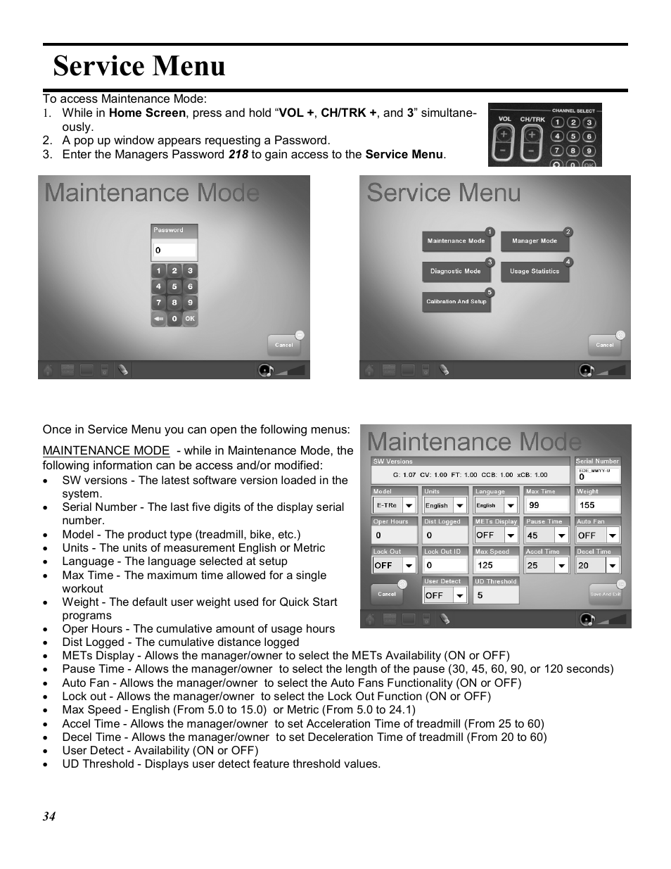 Service menu | Star Trac E-TRXE User Manual | Page 34 / 42