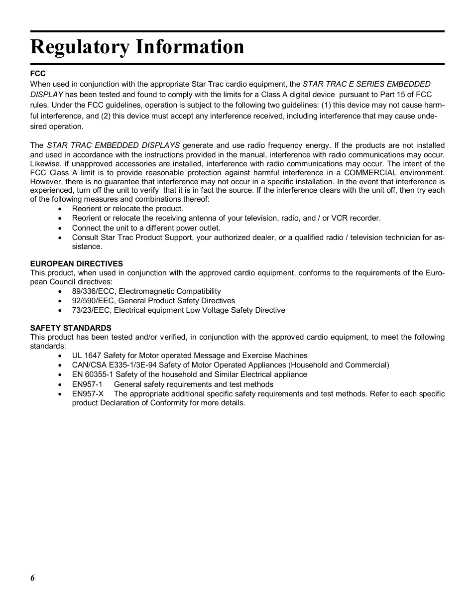 Regulatory information | Star Trac E-TRXE User Manual | Page 6 / 42
