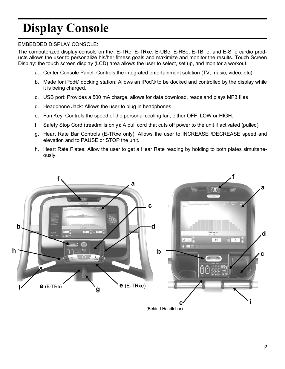 Display console | Star Trac E-TRXE User Manual | Page 9 / 42