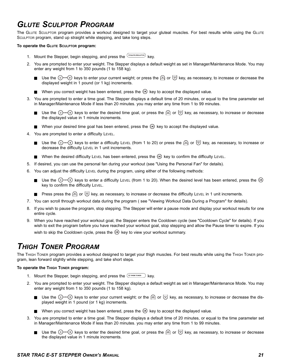 Lute, Culptor, Rogram | High, Oner | Star Trac E SERIES STEPPER E-ST User Manual | Page 21 / 30